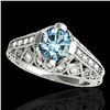 1.25 ctw SI Certified Blue Diamond Solitaire Antique Ring 10k White Gold - REF-125F5M