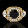 Image 2 : 2.11 ctw Fancy Black Diamond Art Deco 3 Stone Ring 18k Yellow Gold - REF-180M2G