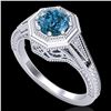 0.84 ctw Fancy Intense Blue Diamond Art Deco Ring 18k White Gold - REF-161F8M