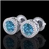 Image 1 : 1.09 ctw Fancy Intense Blue Diamond Art Deco Earrings 18k White Gold - REF-143M6G