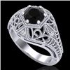 Image 1 : 1.07 ctw Fancy Black Diamond Engagment Art Deco Ring 18k White Gold - REF-85M5G
