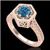 Image 1 : 0.77 ctw Fancy Intense Blue Diamond Art Deco Ring 18k Rose Gold - REF-130N9F