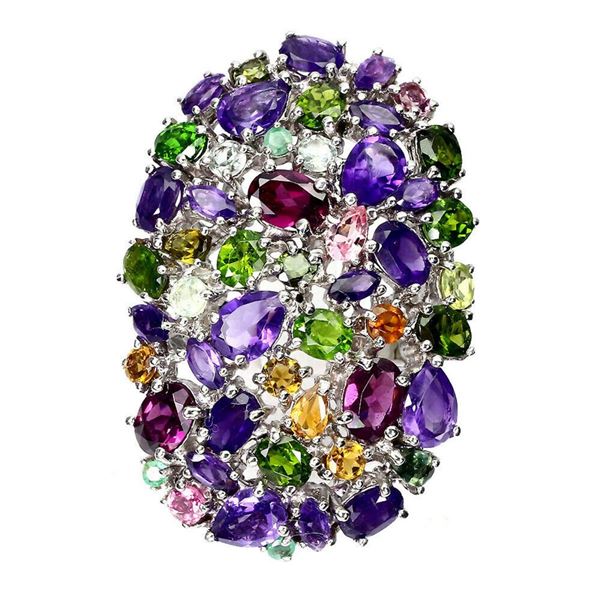Natural Amethyst Ch-Diopside Emerald Tourmaline Ring