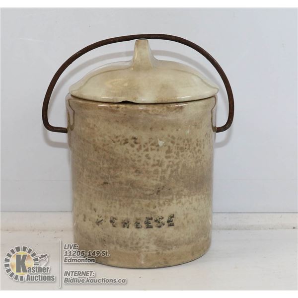 ANTIQUE CERAMIC CHEESE CROCK SMALL, 5" TALL
