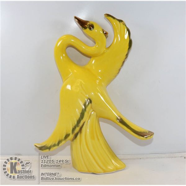 1950S YELLOW BIRD CERAMIC STATUE, 13" TALL