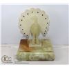 Image 1 : ALABASTER STONE CARVED BOX WITH PEACOCK, 8" TALL