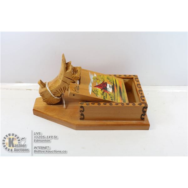 ANTIQUE WOODEN SCOTTY DOG CIGARETTE DISPENSER