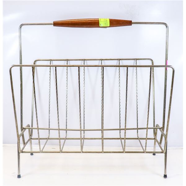 1950S TEAK AND WIRE MAGAZINE RACK MID CENTURY