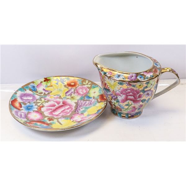 HAND PAINTED CREAMER WITH DISH FIFTH AVENUE