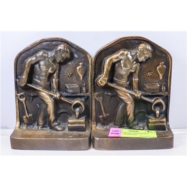 PAIR OF BRONZE BLACKSMITH THEMED BOOKENDS