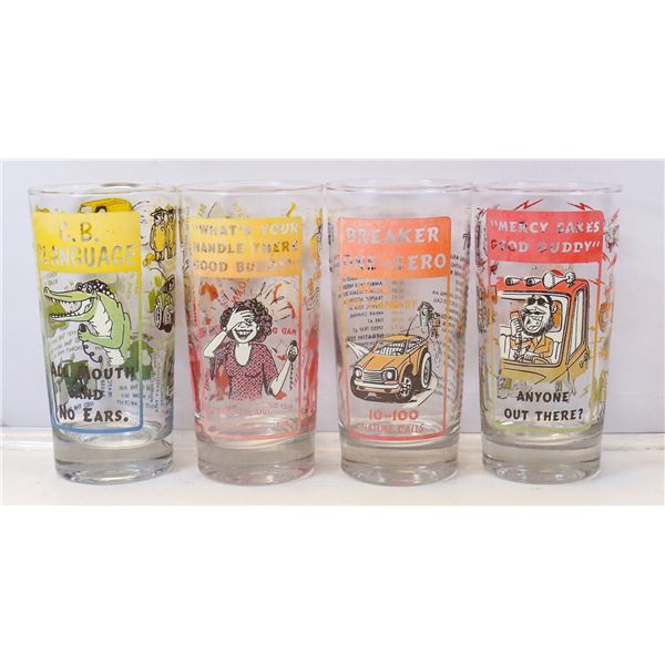 SET OF FOUR BEATNIK THEMED TUMBLER GLASSES