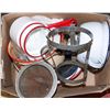 Image 1 : BOX WITH VINTAGE ENAMEL COOKWARE AND MORE