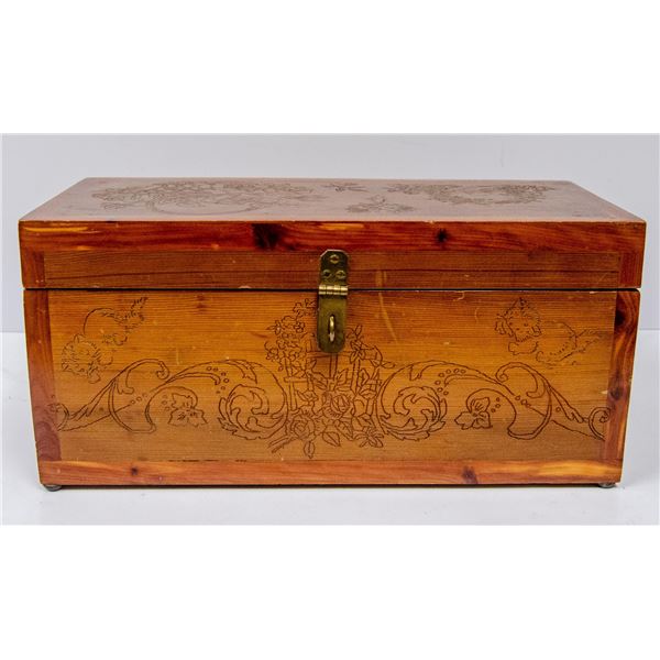 WOODEN VELVET LINED BOX WITH CARVED DESIGN