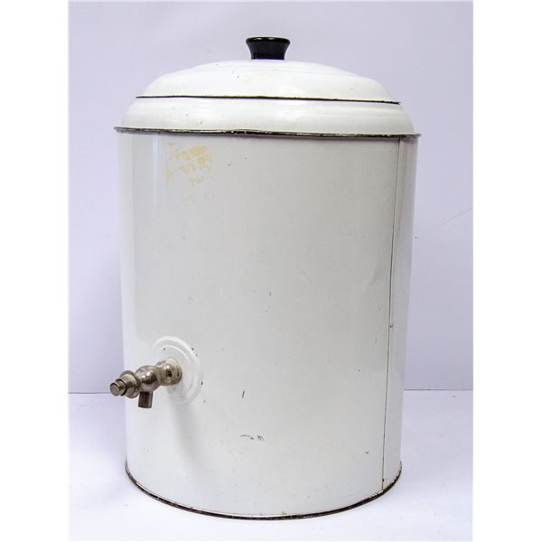 ANTIQUE ENAMEL WATER COOLER WITH SPOUT