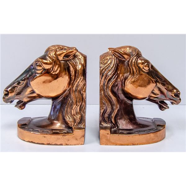 VINTAGE COPPER COLOR CASE METAL HORSE BOOK ENDS