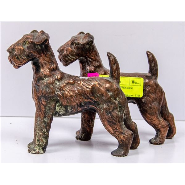 PAIR OF ANTIQUE COPPER DOG ORNAMENTS