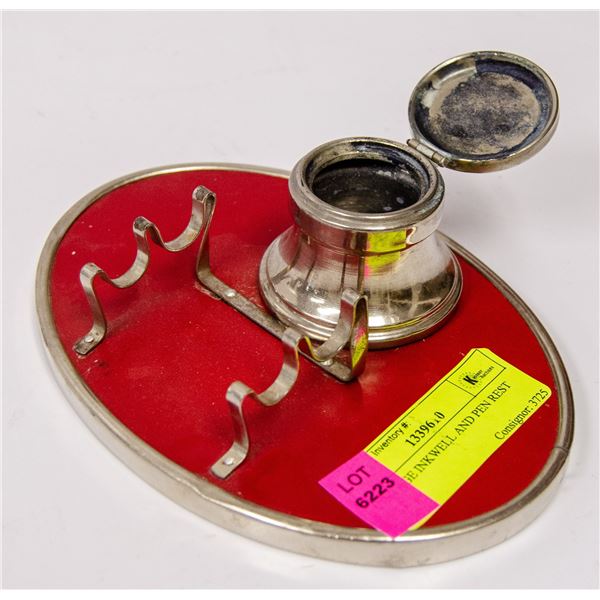 VINTAGE INKWELL AND PEN REST SET