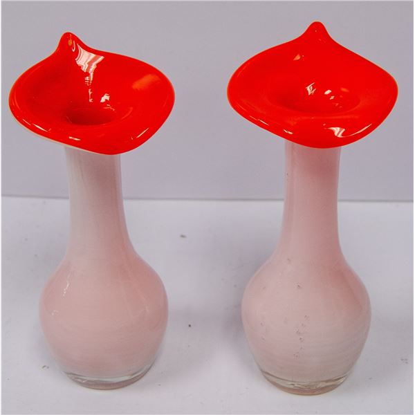 PAIR OF ART GLASS STEM VASES