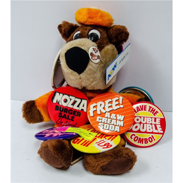 VINTAGE EMPLOYEE A&W PUPPET WITH BADGES AND NAME