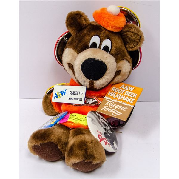 VINTAGE EMPLOYEE A&W PUPPET WITH BADGES AND NAME