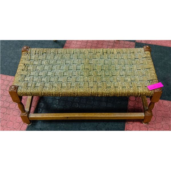 WOVEN ROPE RATTAN BENCH, 25 X 11 X 12