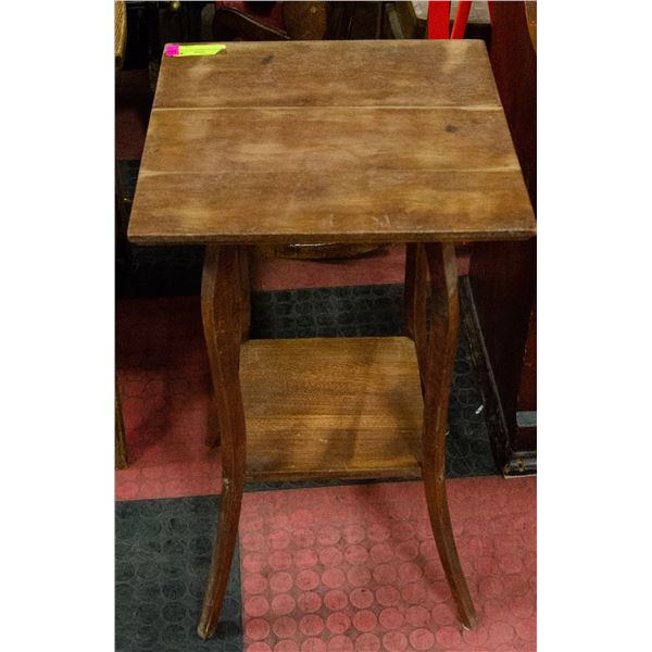 ANTIQUE WOODEN PLANT STAND, 16 X 16 X 27