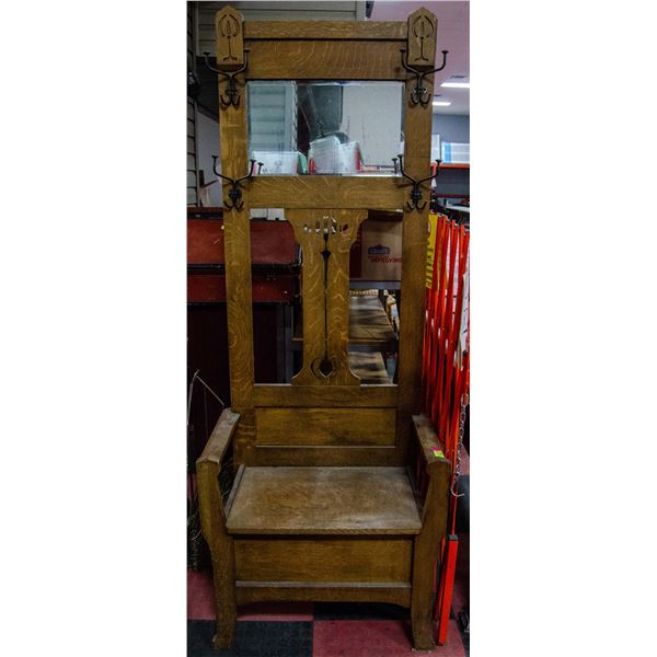 ANTIQUE OAK HALL STAND, 28 X 16 X 78