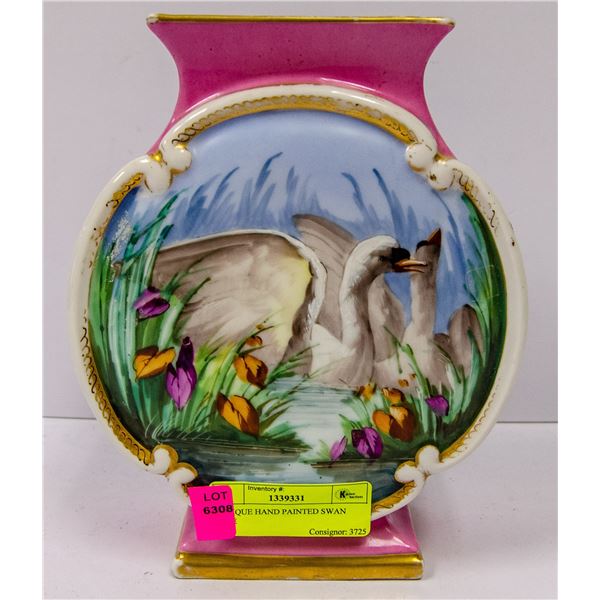 ANTIQUE HAND PAINTED SWAN VASE