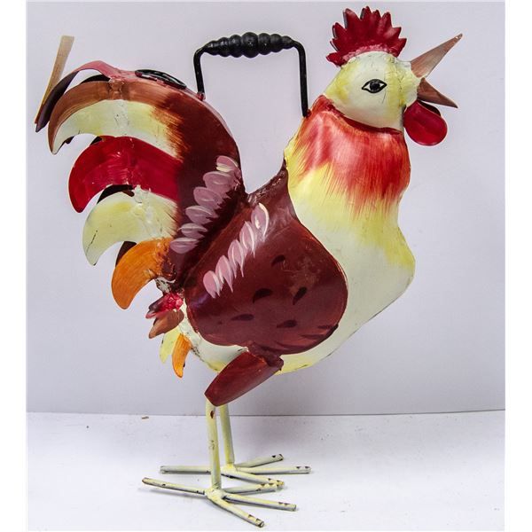 PRESSED METAL ROOSTER WATERING CAN DECORATIVE