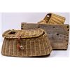 Image 1 : WIOD CRATE WITH TWO ANTIQUE FISHING BASKETS
