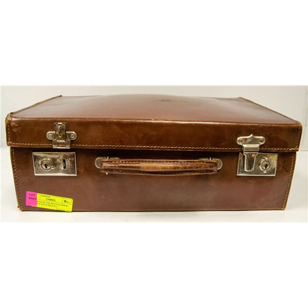 SMALL COWHIDE SUITCASE WITH VARIOUS COLLECTIBLES