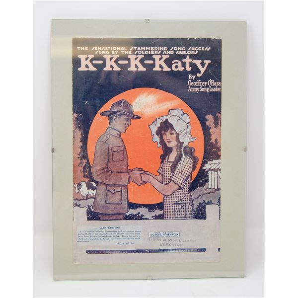ANTIQUE ORIGINALLY FRAMED "KATY" MUSIC SHEET