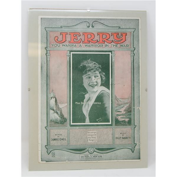 ANTIQUE ORIGINALLY FRAMED "JERRY YOU WARRA A