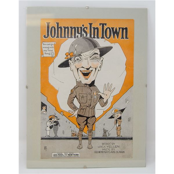ANTIQUE ORIGINALLY FRAMED "JOHNNY'S IN TOWN"