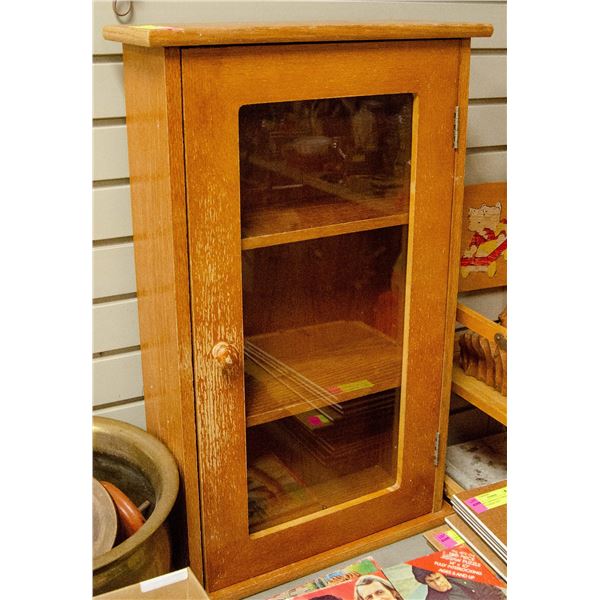 WOODEN CURIO CABINET, 17 X 7 X 27