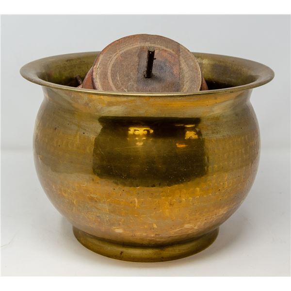 BRASS PLANTER AND FOUR ANTIQUE WOODEN CABINET