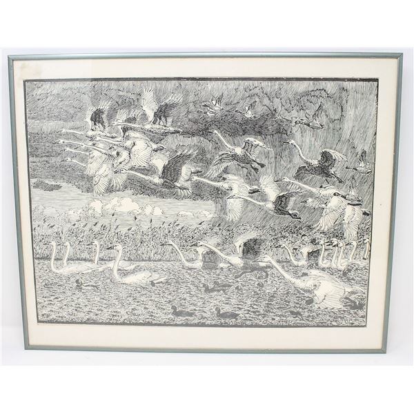 VINTAGE LITHO OF CANADIAN GEESE IN FLIGHT