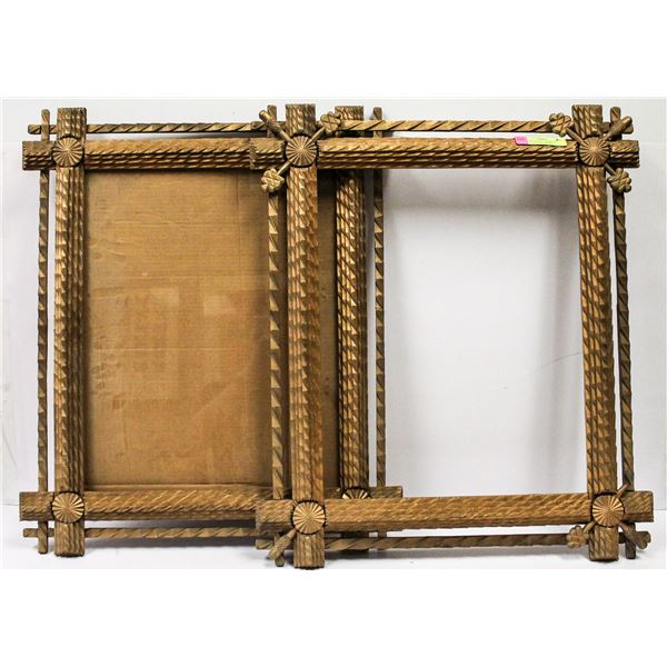 PAIR OF ANTIQUE TRAMP ART CARVED PICTURE FRAMES