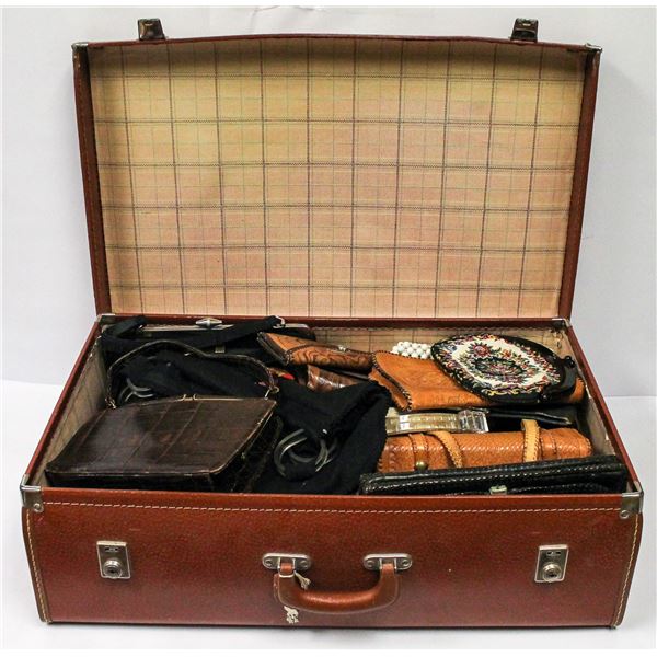 SUITCASE FULL OF ANTIQUE LADIES PURSES