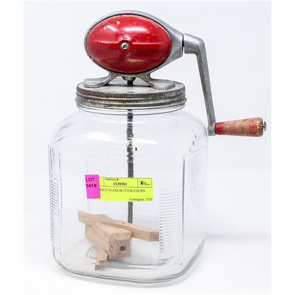 ANTIQUE GLASS BUTTER CHURN