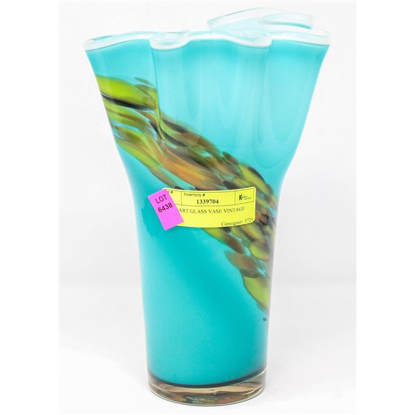 BLUE ART GLASS VASE VINTAGE