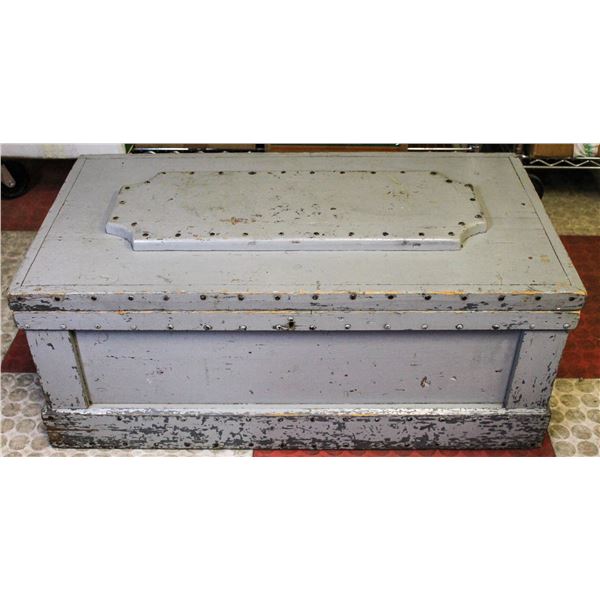 ANTIQUE WOODEN TOOL CHEST LARGE GREY