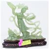 Image 1 : JADE CARVED FEMALE STATUE WITH WOODEN  BASE