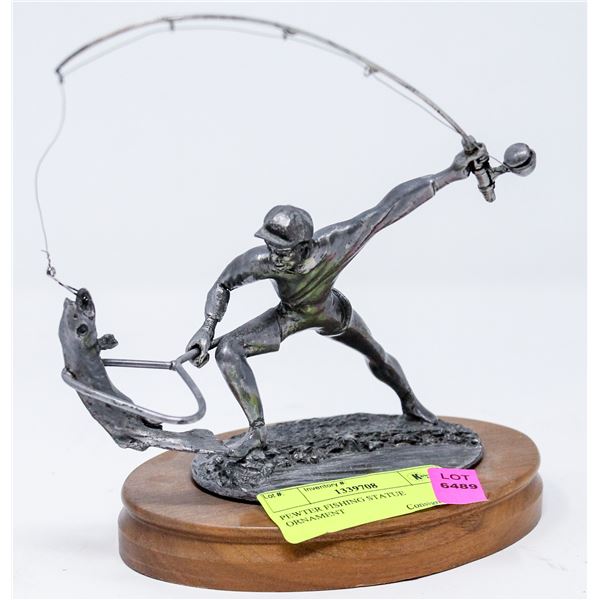 PEWTER FISHING STATUE ORNAMENT