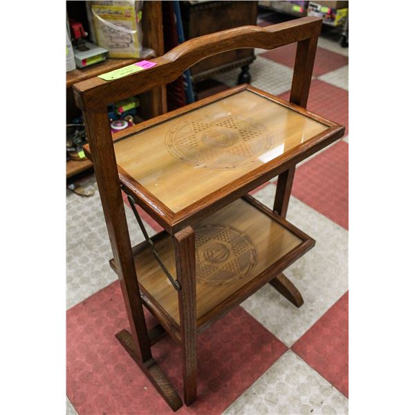 ANTIQUE TRAMP ART STYLE CARVED SERVING TABLE