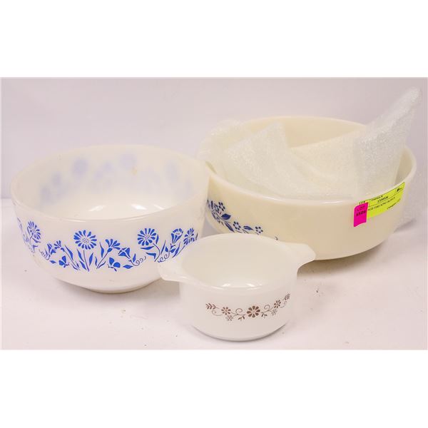 3 VINTAGE FIRE KING BOWLS
