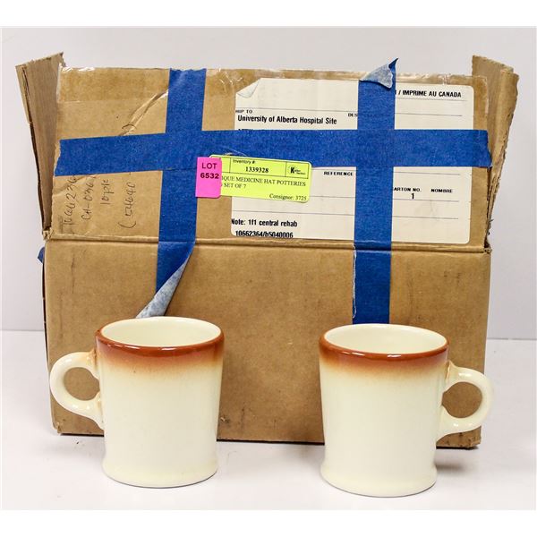 ANTIQUE MEDICINE HAT POTTERIES MUG SET OF 7