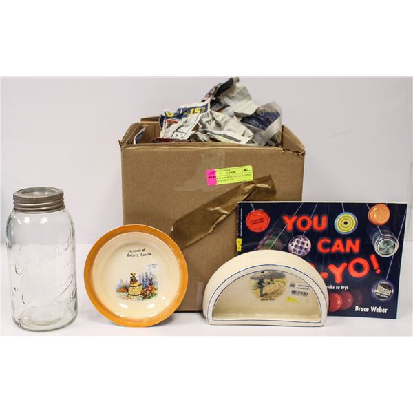 BOX OF ASSORTED VINTAGE CHINA COLLECTIBLES ETC