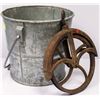 Image 1 : ANTIQUE GALVANIZED WELL BUCKET WITH PULLEY