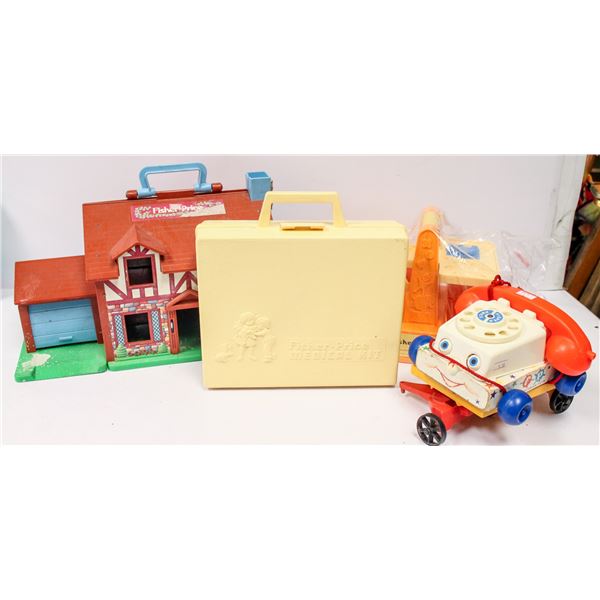 BOX OF ASSORTED VINTAGE FISHER PRICE TOYS PHONE